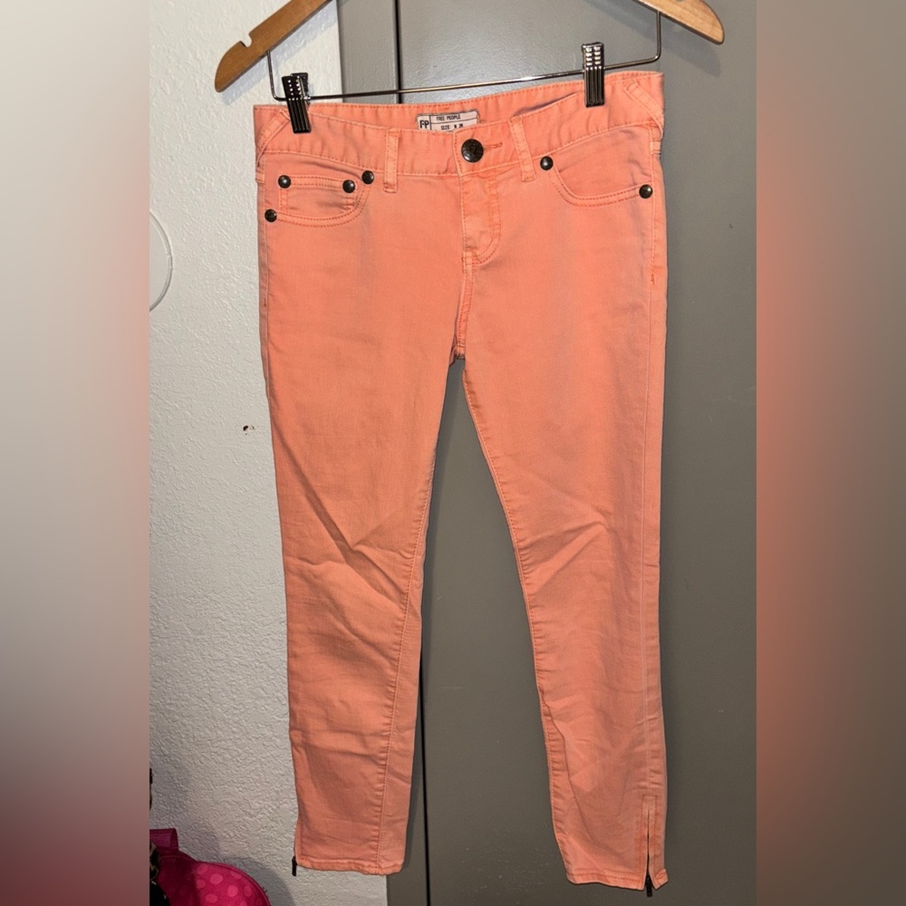 Free People Women's Sherbet Peach Skinny Jeans(ONE Ankle-zipper needs fixed)